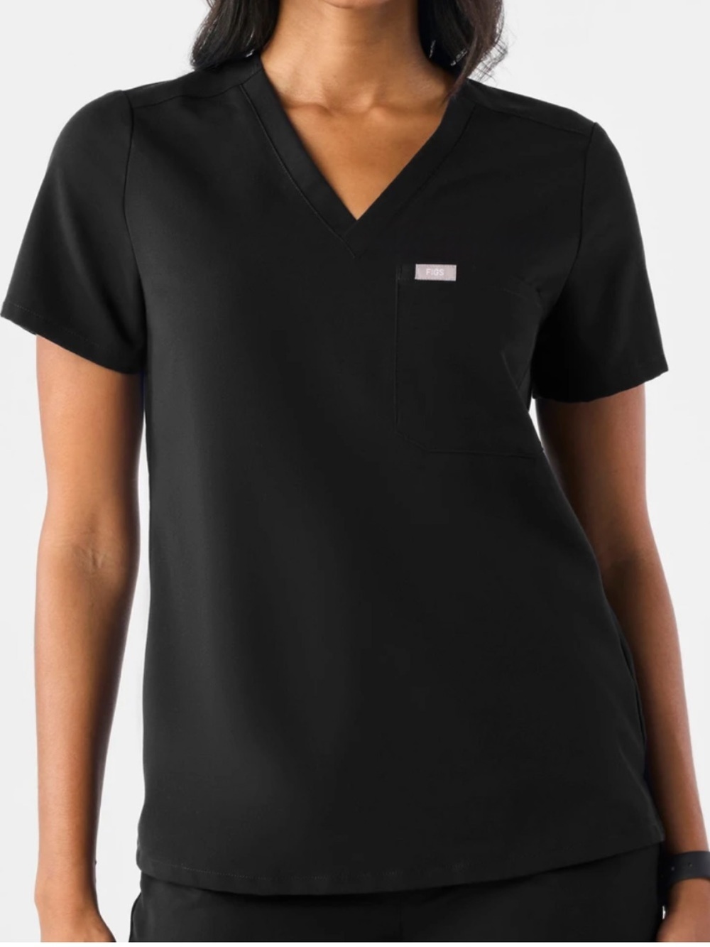 FIGS Catarina Black V-Neck One Pocket Scrub Top